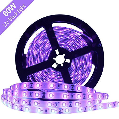 Product Cover Super Bright 60 Watts UV Black Light LED Strip, 16.4FT/5M 3528 300LEDs 395nm-405nm Waterproof IP65 Blacklight Night Fishing Sterilization implicitly Party with 12V 5A Power Supply