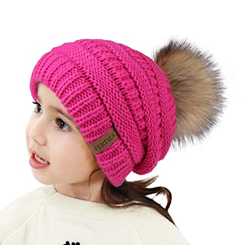 Product Cover FURTALK Kids Girls Boys Winter Knit Beanie Hats Faux Fur Pom Pom Hat Bobble Ski Cap Toddler Baby Hats 1-6 Years Old