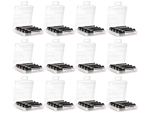 Product Cover Whizzotech AA/AAA Cell Battery Storage Case/Holder with Charge Reminder Markings Clear Color (12 Pack)