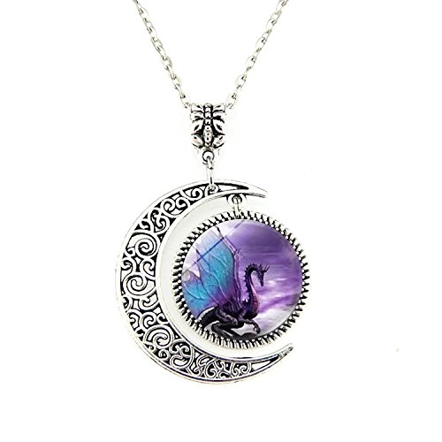 Product Cover OOOUSE Blue Wing Dragon Moon Necklace Dragon Pendant Necklace or Dragon Keyring Dragon Jewelry Dragon Pendant Dragon Necklace