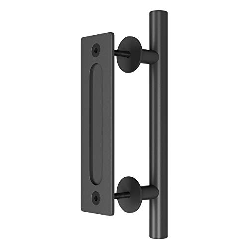 Product Cover Genius Iron 12 Inch, Gate Pull and Flush, Sliding Barn Door Handle Set, Solid Cast Iron Rustic Style, Black