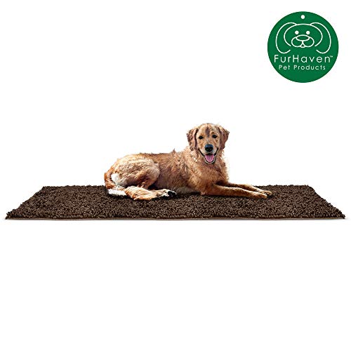 Product Cover Furhaven Pet Dog Mat | Muddy Paws Absorbent Chenille Shammy Bath Towel & Food Mat Rug for Dogs & Cats, Mud (Brown), Runner