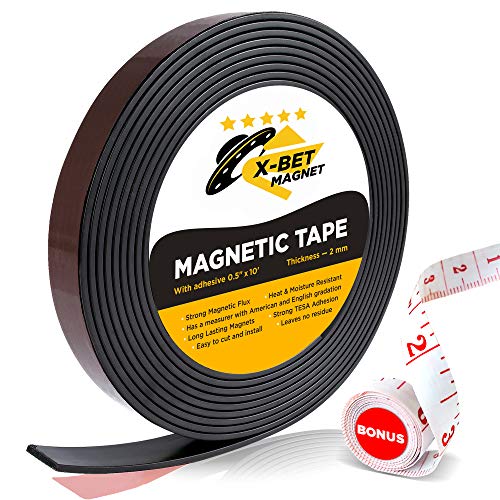 Product Cover Flexible Magnetic Strip - 1/2 Inch x 10 Feet Magnetic Tape with Strong Self Adhesive - Perfect Magnetic Roll for Craft and DIY Projects - Sticky Anisotropic Magnets