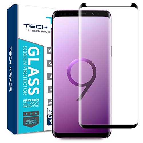 Product Cover Tech Armor 3D Curved HD Clear Ballistic Glass Screen Protector for Samsung Galaxy S9 Plus, CASE-Friendly, (Black) [1-Pack]