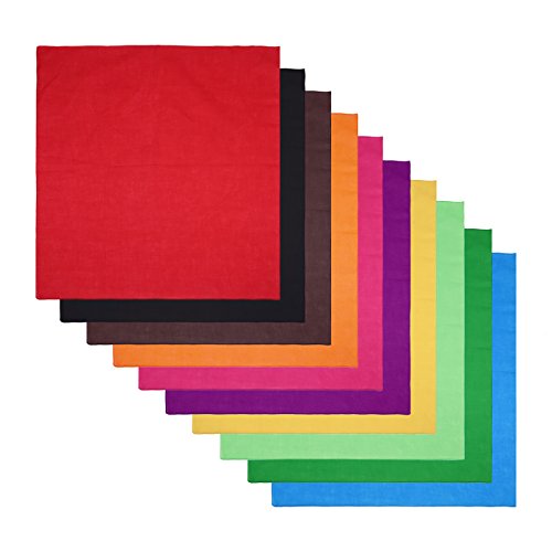 Product Cover HDE 10-Pack of Assorted 100% Cotton Bandanas Solid Color Handkerchief Head Wraps
