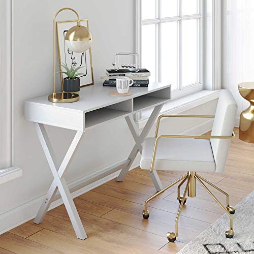 Product Cover Nathan James 51002 Kalos Home Office Computer Desk or Makeup Vanity Table, White