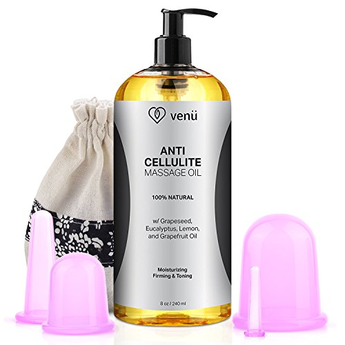 Product Cover Anti Cellulite Treatment Massage Oil - 100% All Natural Deep Penetrative Formula Firms Tightens & Tones Skin - Helps Break Down Fat Tissue (Anti Cellulite Oil W/Massage Cupping Set)