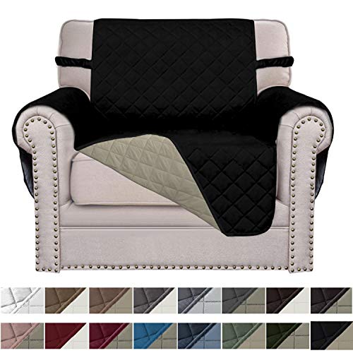 Product Cover Easy-Going Sofa Slipcover Reversible Sofa Cover Furniture Protector Couch Cover Elastic Straps Pets Kids Children Dog Cat (Chair, Black/Beige)