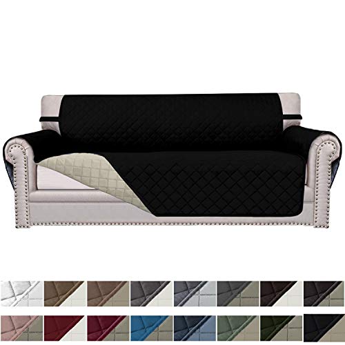 Product Cover Easy-Going Sofa Slipcover Reversible Sofa Cover Furniture Protector Couch Cover Elastic Straps Pets Kids Children Dog Cat(Sofa, Black/Beige)