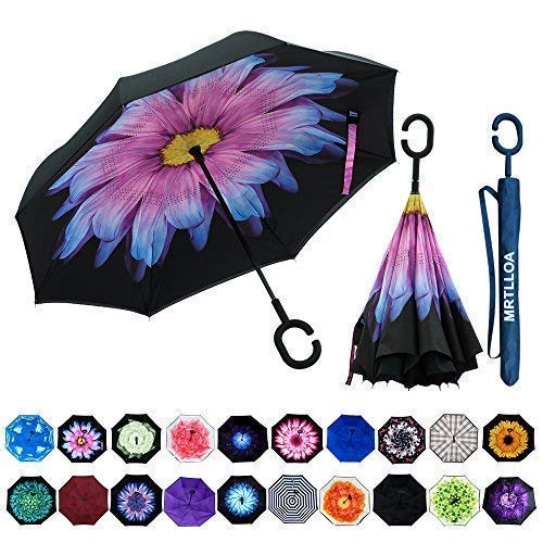 Product Cover MRTLLOA Double Layer Inverted Umbrella with C-Shaped Handle, Anti-UV Waterproof Windproof Straight Umbrella for Car Rain Outdoor Use
