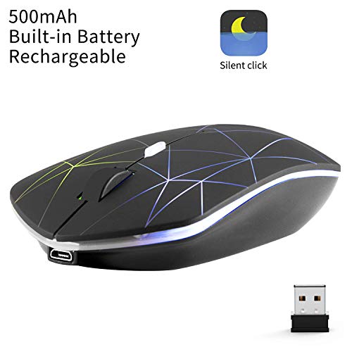 Product Cover Illuminating wireless mouse powered by rechargeable Li-polymer battery, with optical Sensor Nano USB Receiver , 3 stage DPI Speed, 4 Buttons for PC, Laptop, tablet, Macbook (Colorful-Led illuminating)