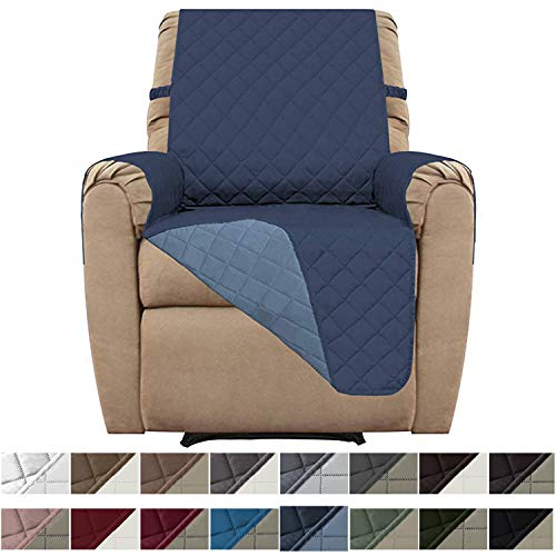 Product Cover Easy-Going Recliner Sofa Slipcover Reversible Sofa Cover Furniture Protector Couch Shield Water Resistant Elastic Straps Pets Kids Children Dog Cat (Recliner, Dark Blue/Light Blue)