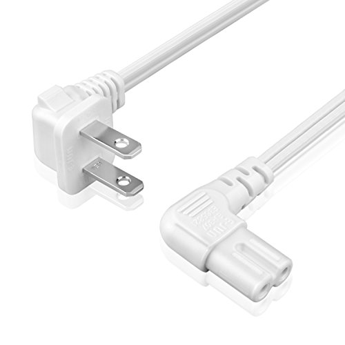 Product Cover TNP Universal 2 Prong Angled Power Cord (3 Feet) - NEMA 1-15P to IEC320 C7 Figure 8 Shotgun Connector AC Power Supply Cable Wire Socket Plug Jack (White) Compatible w/Apple TV, PS4 PS3 Slim, LED HDTV