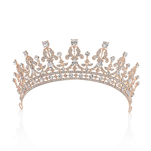 Product Cover SWEETV Royal Wedding Crown Crystal Tiara for Women Bridal Headpiece Pageant Hair Jewelry, Rose Gold+Clear