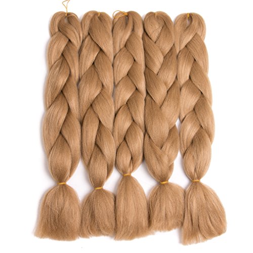 Product Cover Lady Corner Braiding Hair 24inch Jumbo Braids High Temperature Fiber Synthetic Hair Extension 5pcs/Lot 100g/pc for Twist Braiding Hair (Strawberry Blonde)