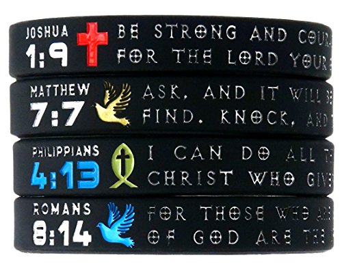 Product Cover Ezekiel Gift Co. Symbols of Faith Bible Bracelets with Christian Symbols - Set of 4 Scripture Silicone Wristbands for Men Women
