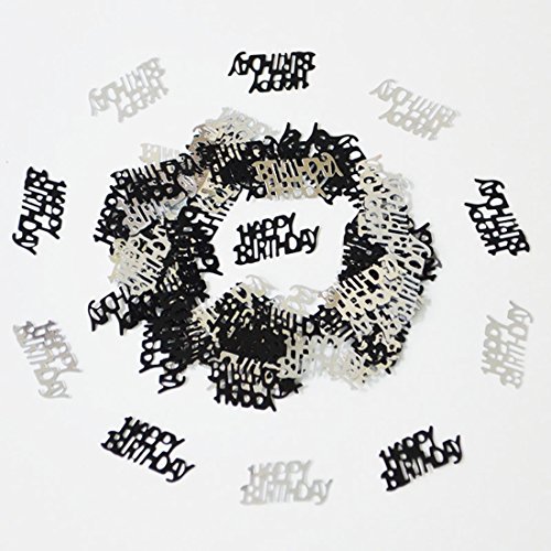 Product Cover Happy Birthday Confetti 50g 1000 Pieces Multi Colors Mixed Happy Birthday Words Letters Confetti for Birthday Party and Special Events Table Scatters Decorations (Black Silver Mixed)