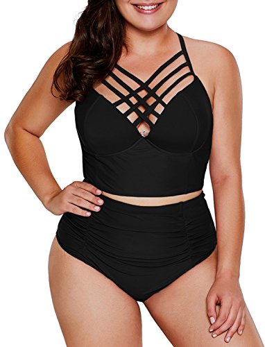 Product Cover Dearlove Women's Plus Size Strappy High Waist Bikini Swimsuit M-XXXL