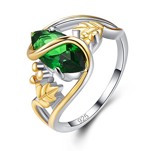Product Cover Psiroy 925 Sterling Silver Marquise Created Emerald Quartz Filled Leaf Ring Size 8