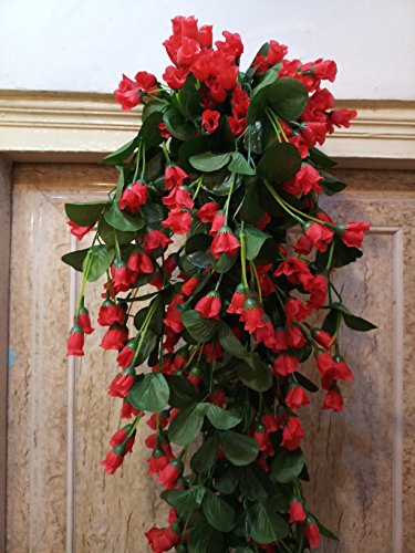 Product Cover SAMRIDDHI Artificial Hanging Orchid Flowers Contrast Peach Red Bush for Home Wedding Wall Hanging Decor