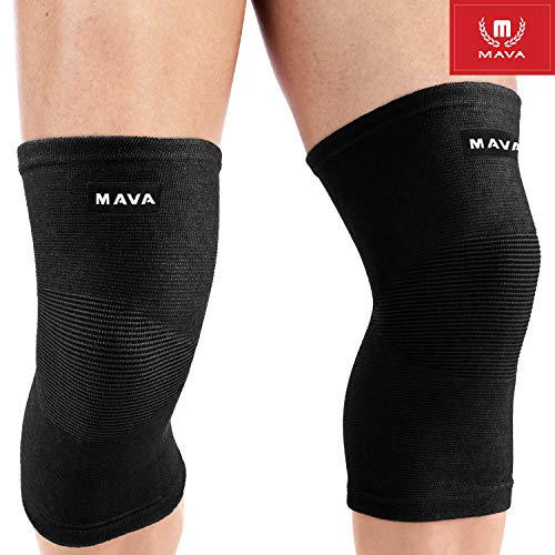 Product Cover Mava Sports Knee Support Sleeves (Pair) for Joint Pain & Arthritis Relief, Improved Circulation Compression - Support for Running, Jogging,Workout, Walking & Recovery (All-Black, Small)