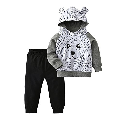 Product Cover Toddler Baby Boys Cartoon Little Bear Long Sleeve Hoodie Tops Black Pants Outfit Clothes Set