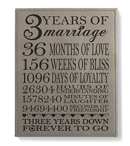 Product Cover KATE POSH - Our 3rd Wedding Anniversary, 3rd for Couple, 3 Years Anniversary, 3 Years of Marriage, Third for Her, Gifts for Him - Engraved Leather Plaque