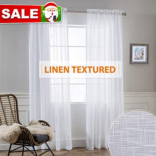 Product Cover White Sheer Curtains 84 inches Long - Bedroom Window Treatment Drapes Sunlight Filtering Privacy Semi Sheer for Living Room Sliding Glass Door Dining Christmas Decor, W 52 x L 84 inch, 1 Pair