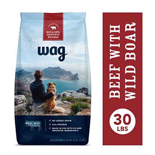 Product Cover Amazon Brand - Wag Dry Dog Food Beef & Lentil Recipe with Wild Boar (30 lb. Bag)