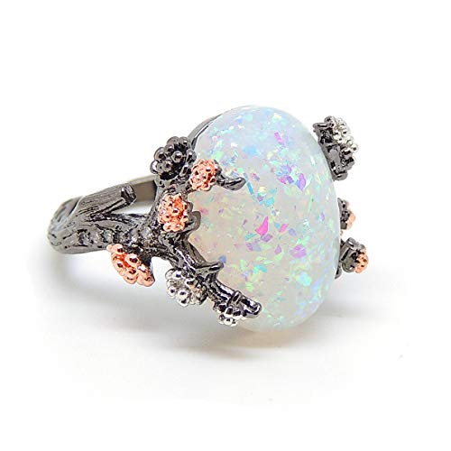 Product Cover Ginger Lyne Collection Henrietta Tree Branch Flower Simulated Fire Opal Ring for Kids Women Elven Promise Rings for Teen Girls Engagement Ring New Arco Stone Simulated Black Fire Opal