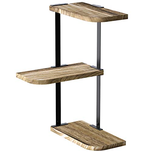 Product Cover Love-KANKEI Corner Shelf Wall Mount of 3 Tier Rustic Wood Floating Shelves for Bedroom Living Room Bathroom Kitchen Office and More Carbonized Black