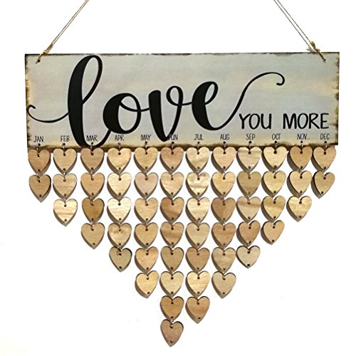 Product Cover ROSENICE Love You More Family Birthday Reminder Hanging DIY Heart Shape Wooden Calendar Plaque Home Wall Decoration