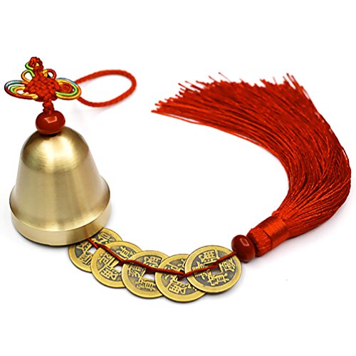 Product Cover Lalago Chinese Feng Shui Bell for Wealth and Safe, Pendant Coins for Success, Ward Off Evil, Protect Peace - Also Can Used As Wind Chimes, Car Interiors (Red)