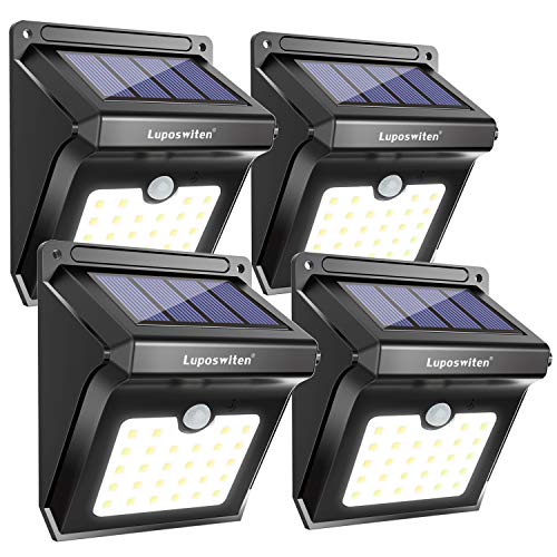 Product Cover 28 LEDs Solar Lights Outdoor, Luposwiten Solar Motion Sensor Lights Wireless Security Lights, 400 Lumen Waterproof Solar Powered Lights for Steps Yard Garage Porch Patio（4-Pack）
