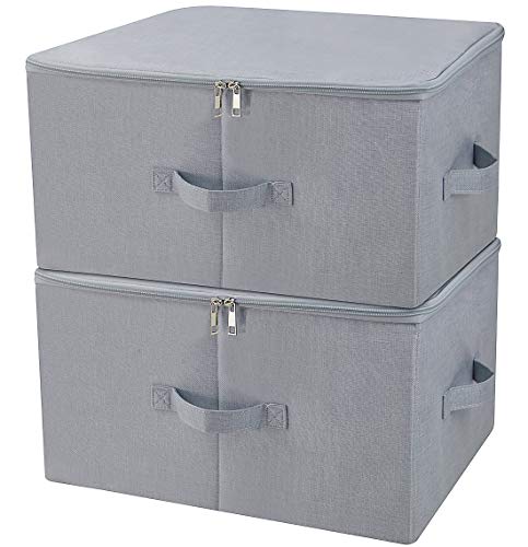 Product Cover iwill CREATE PRO Dust Proof Closet Clothes Storage Boxes with Zip Lid, Breathable Fabric & Collapsible Design for Seasonal Garment Organization, Light Gray, 2 pcs