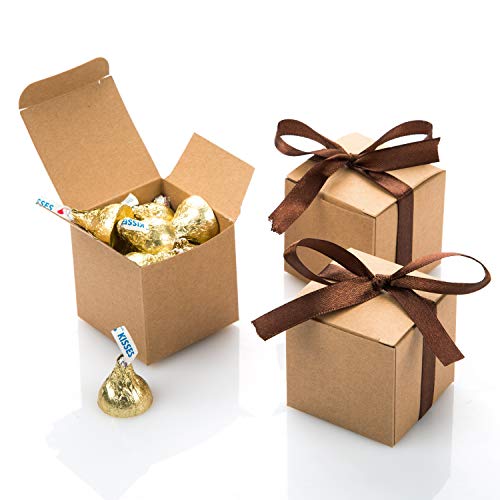 Product Cover AWELL Kraft Gift Candy Box Bulk 2x2x2 inches with Brown Ribbon Party Favor Box,Pack of 50