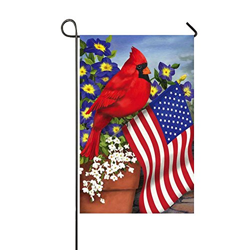 Product Cover Small Mim American Pride Red Cardinals Purple Morning Glory Garden Flag Holiday Decoration Double Sided Flag 12.5
