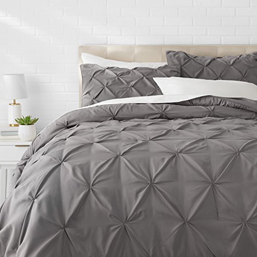 Product Cover AmazonBasics Pinch Pleat Comforter Bedding Set, King, Dark Grey