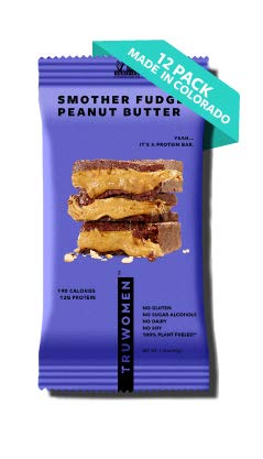 Product Cover TRUWOMEN Plant Fueled Protein Bars, Smother Fudger Peanut Butter (12 Count)| Non-GMO, Vegan, Gluten Free, Kosher, Soy Free, Dairy Free, No Sugar Alcohols, Low Sodium, Natural Ingredients | 12g Protein