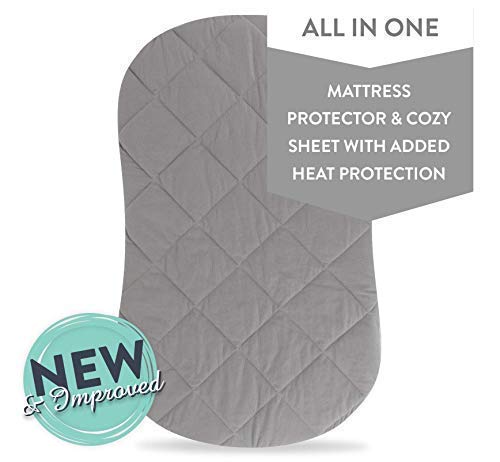 Product Cover Jersey Cotton Quilted Waterproof Hourglass Sheet, All in one Bassinet Sheet and Bassinet Mattress Pad Cover with Heat Protection by Ely's & Co. (Grey)
