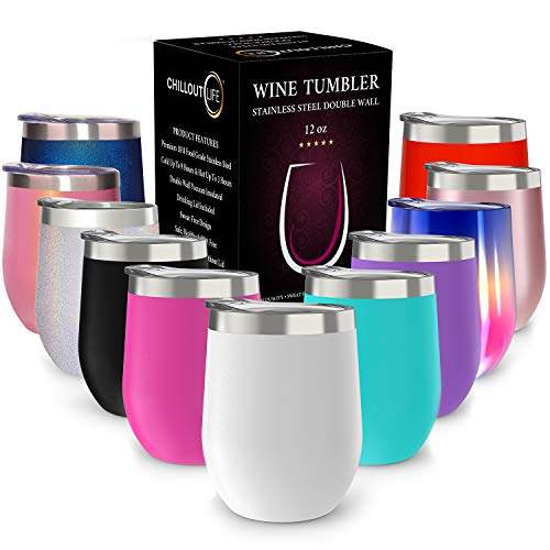 Product Cover CHILLOUT LIFE 12 oz Stainless Steel Tumbler with Lid & Gift Box | Wine Tumbler Double Wall Vacuum Insulated Travel Tumbler Cup for Coffee, Wine, Cocktails, Ice Cream, Powder Coated Tumbler