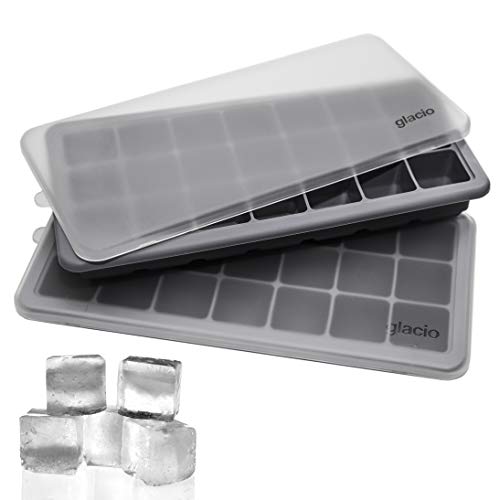 Product Cover glacio Ice Cube Trays Silicone with Lids - Covered Flexible Ice Trays - Small Ice Cube Molds for Chilled Drinks, Whiskey & Cocktails - Stackable, Dishwasher Safe, BPA Free Mold Tray - Set of 2