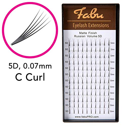 Product Cover Fabu Eyelash Extensions Russian Volume Premade 5D Fans, Thickness/Diameter 0.07, C Curl, ONE LENGTH PER TRAY (12mm)