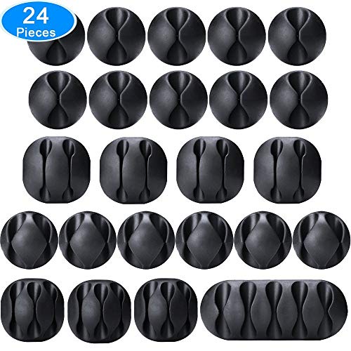 Product Cover AUSTOR 24 Pieces Cable Clips Adhesive Silicone Cable Holders Desk Cable Management Clips Wire Holder for Cable, Cord and Wire, Black