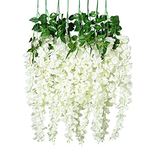 Product Cover Unomor 3.25 Feet Wisteria Artificial Flowers Fake Hanging Flowers Vine Garland for Wedding Decorations (8 Pcs)