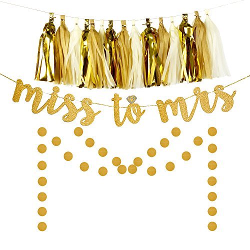 Product Cover Miss to Mrs Banner Tassel Dot Garland Kit for Bridal Shower Decoration Bachelorette Party Supplies Gold Glitter Brown White