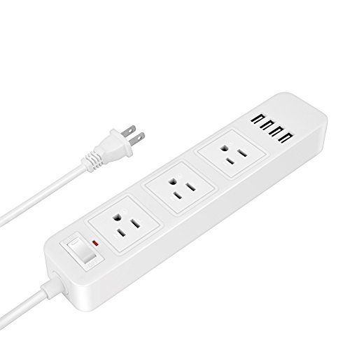 Product Cover Elinker 3-Outlet Power Strip, with 4 USB Charging ports Home/Office Surge Protector with 6.6ft Extension Cord for Smartphone and Tablets White