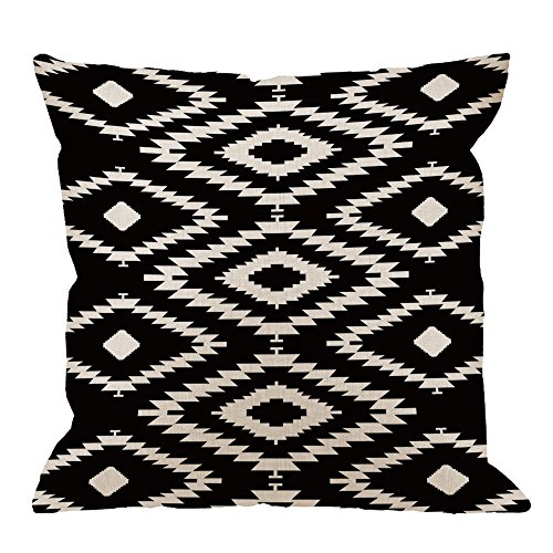 Product Cover HGOD DESIGNS Throw Pillow Case Black And White Cotton Linen Square Cushion Cover Standard Pillowcase for Men Women Home Decorative Sofa Armchair Bedroom Livingroom 18 x 18 inch
