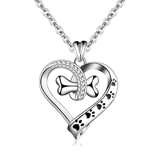 Product Cover EUDORA 925 Sterling Silver Necklace Cute Dog Paws with Bone, Heart Shape Pendant 18