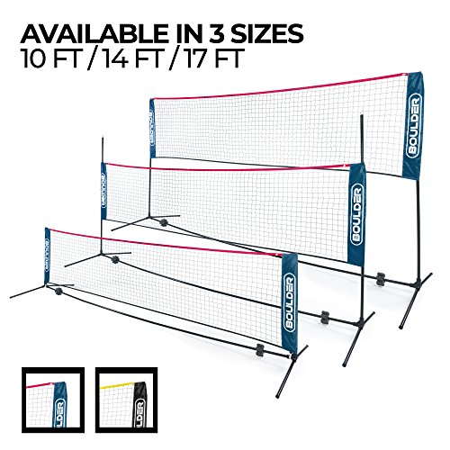 Product Cover Boulder Portable Badminton Net - 14-Ft Small Net Set for Tennis, Soccer Tennis, Pickleball, Badminton- Easy Set-up Nylon Sports Net with Poles - for Indoor or Outdoor Court, Beach, Driveway